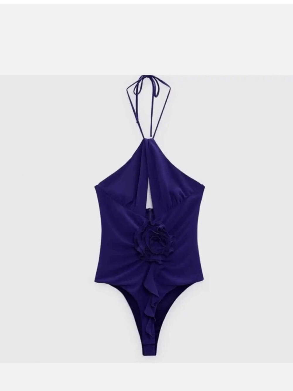 NWOT Zara Halter Halter Crossover Bodysuit Rose Rosette Electric Purple Blue M - Picture 5 of 8